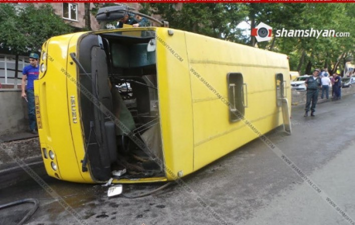Երևանում ավտոբուսի կողաշրջվելու հետևանքով տուժածների թվում անչափահասներ կան.տեսանյութ` դեպքի վայրից