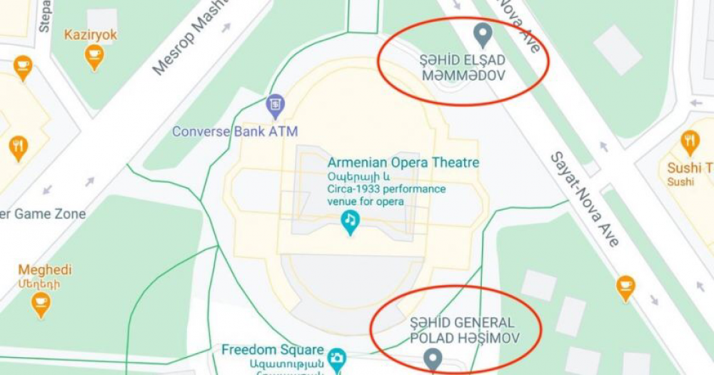 Google Maps-ի քարտեզներում Երևանի փողոցները ադրբեջանցիներն անվանափոխում են իրենց բանակի հերոսների անունով