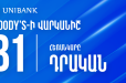 Moody’s միջազգային գործակալությունը Յունիբանկի երկարաժամկետ ավանդների վարկանիշի հեռանկարը բարձրացրել է «Կայուն»-ից «Դրական» և վերահաստատել B1 վարկանիշը