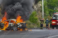Ավտովթար-հրդեհ՝ Երևանում. «Mitsubishi»-ն բախվել է բազալտե եզրաքարին, ապա կոտրել երկաթե էլեկտրասյունը. վիրավոր կա