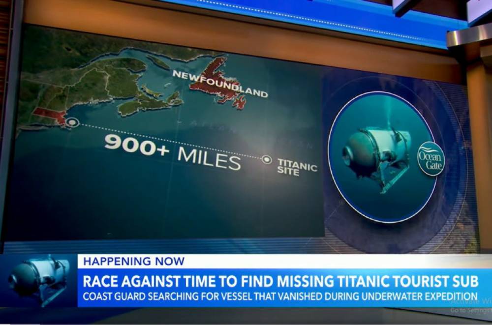 Ատլանտյան օվկիանոսում դեպի «Տիտանիկի» ավերակների վայրը սուզված և անհետացած բաթիսկաֆն օդից որոնում են ավելի քան 14,000 քառակուսի կմ տարածքի վրա