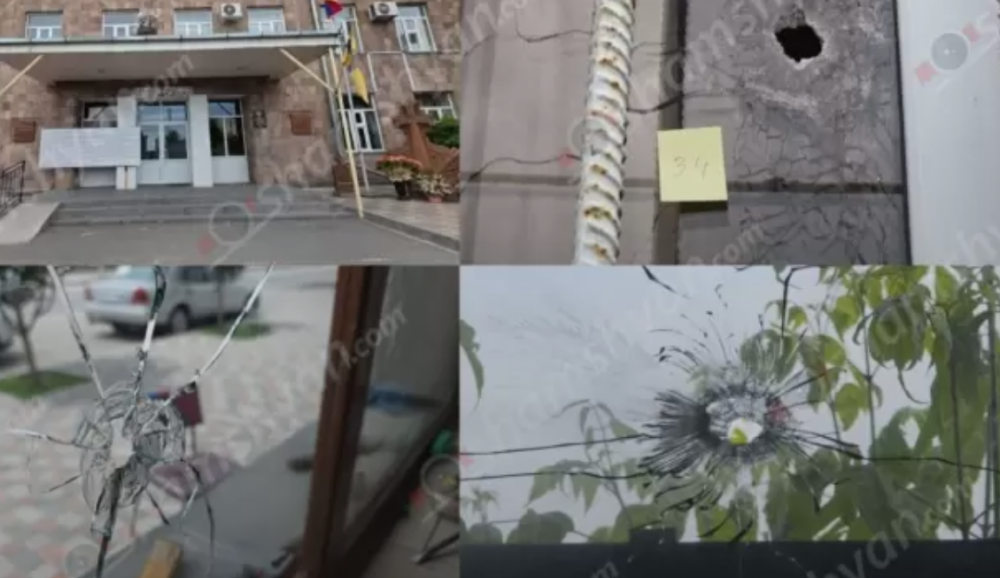 Կրակոցներ՝ Էջմիածին քաղաքում․ դեղատան, դպրոցի, մի քանի տների լուսամուտներին ու պատերին առկա են կրակոցի հետքեր